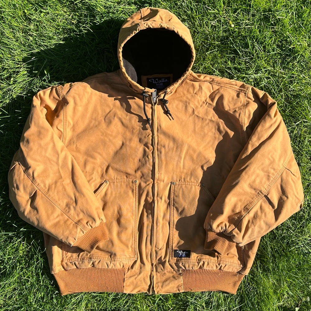 Walls XXL Canvas Workwear Jacket Brown Hooded Carhartt Style